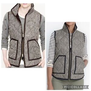 J CREW Women’s Black Tan Quilted Herringbone EXCURSION Down Fill Puffer Vest S